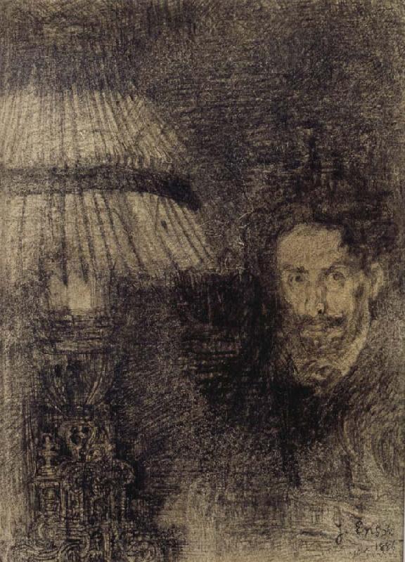 Self-Portrait by Lamplight or In the Shadow, James Ensor